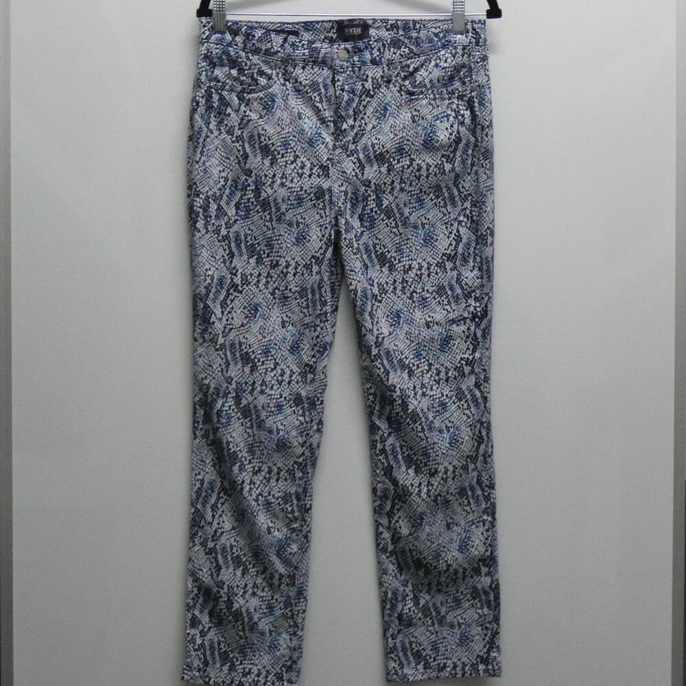 NYDJ Straight Leg Jeans in Blue and Gray Snake Print
